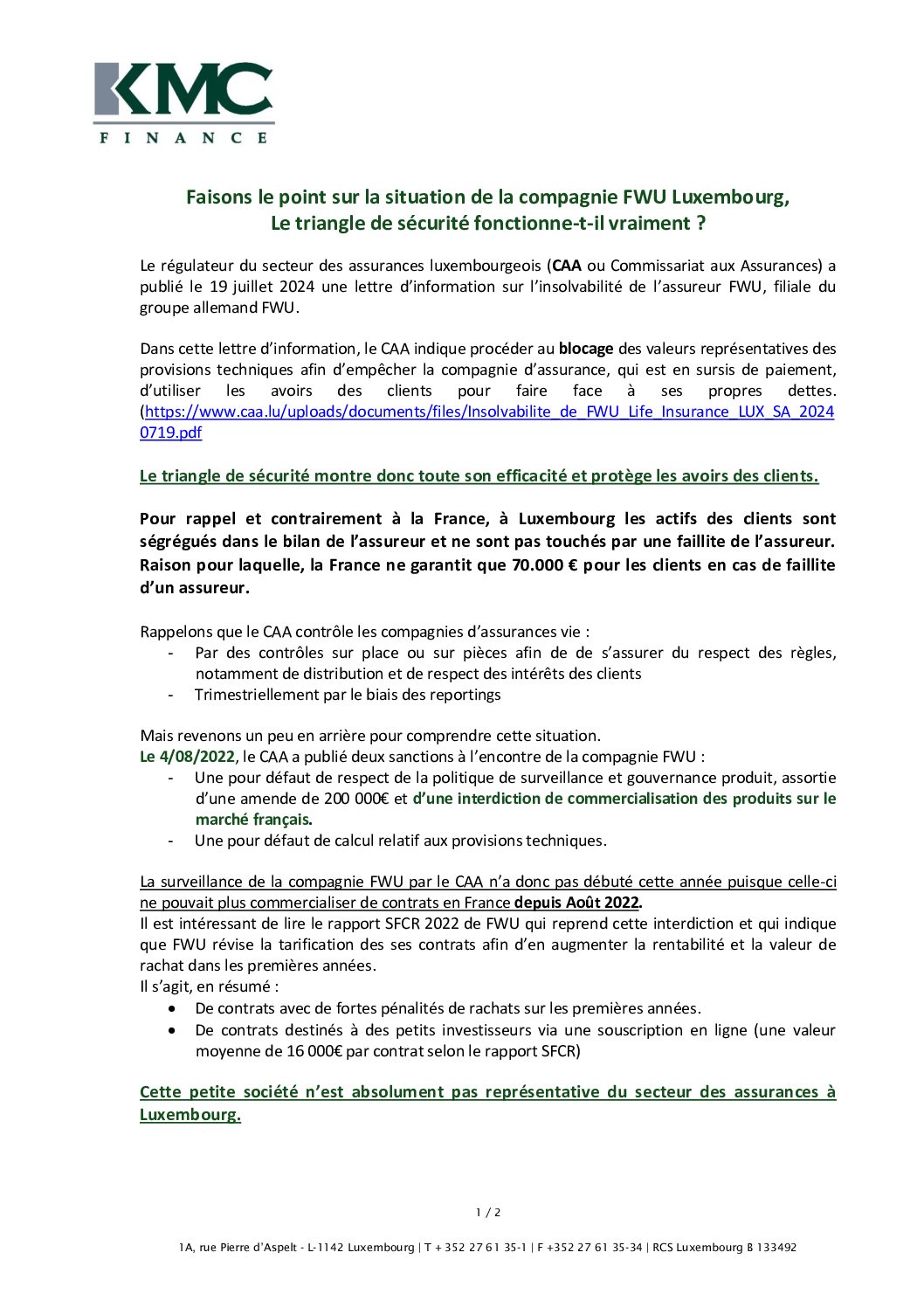 Faisons le point sur la situation de la compagnie FWU Luxembourg, Le triangle de sécurité fonctionne-t-il vraiment ?